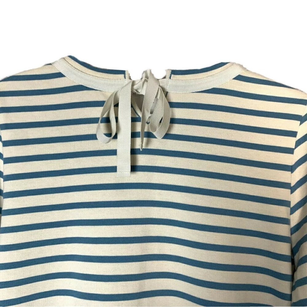 Tory Burch T-Shirt Casual Long Sleeve Blue White Striped Back Embellished Tie - Picture 9 of 13
